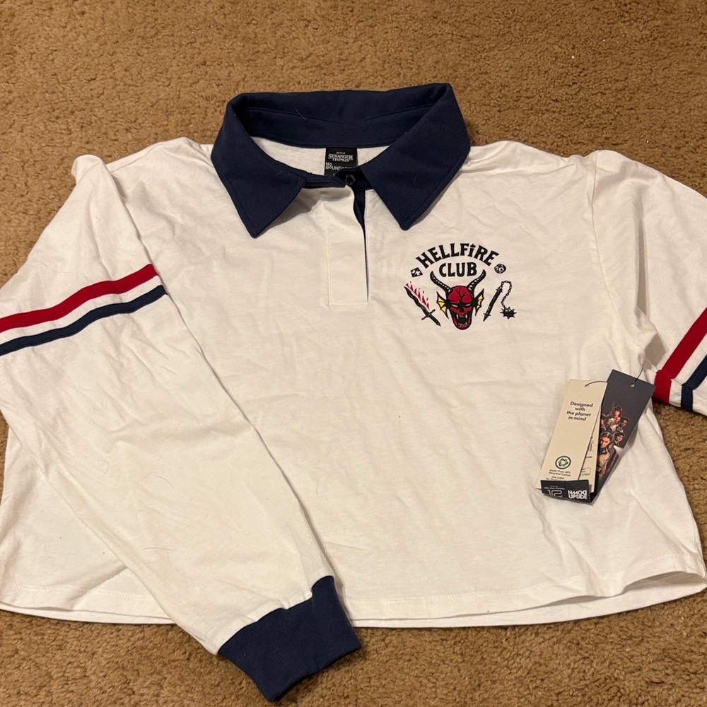 Hellfire Club Women's Long Sleeve crop top - White and Navy